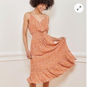 Life is Sweet Orange Floral Print Tiered Midi Dress